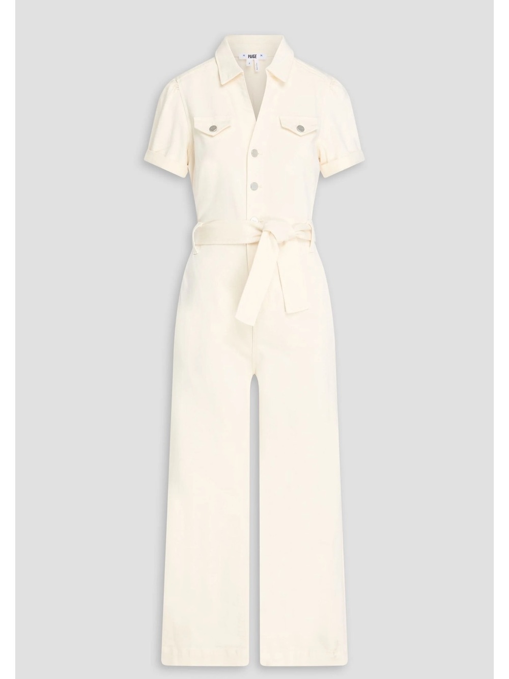 PAIGE Anessa cropped belted denim jumpsuit